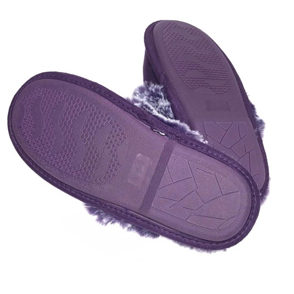Jessica Simpson Faux Fur Slippers Shoes Memory Foam Purple Women's Sz L 8-9 NWT - Picture 8 of 10